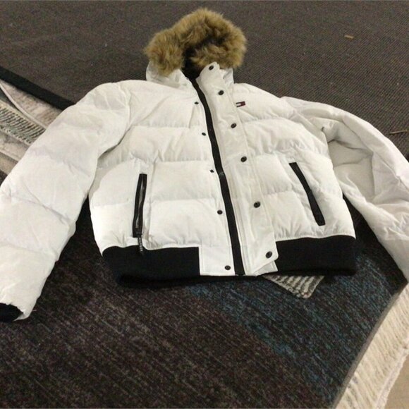 Tommy Hilfiger White Quilted Snorkel Bomber Parka Jacket M Streetwear winter - Picture 7 of 10